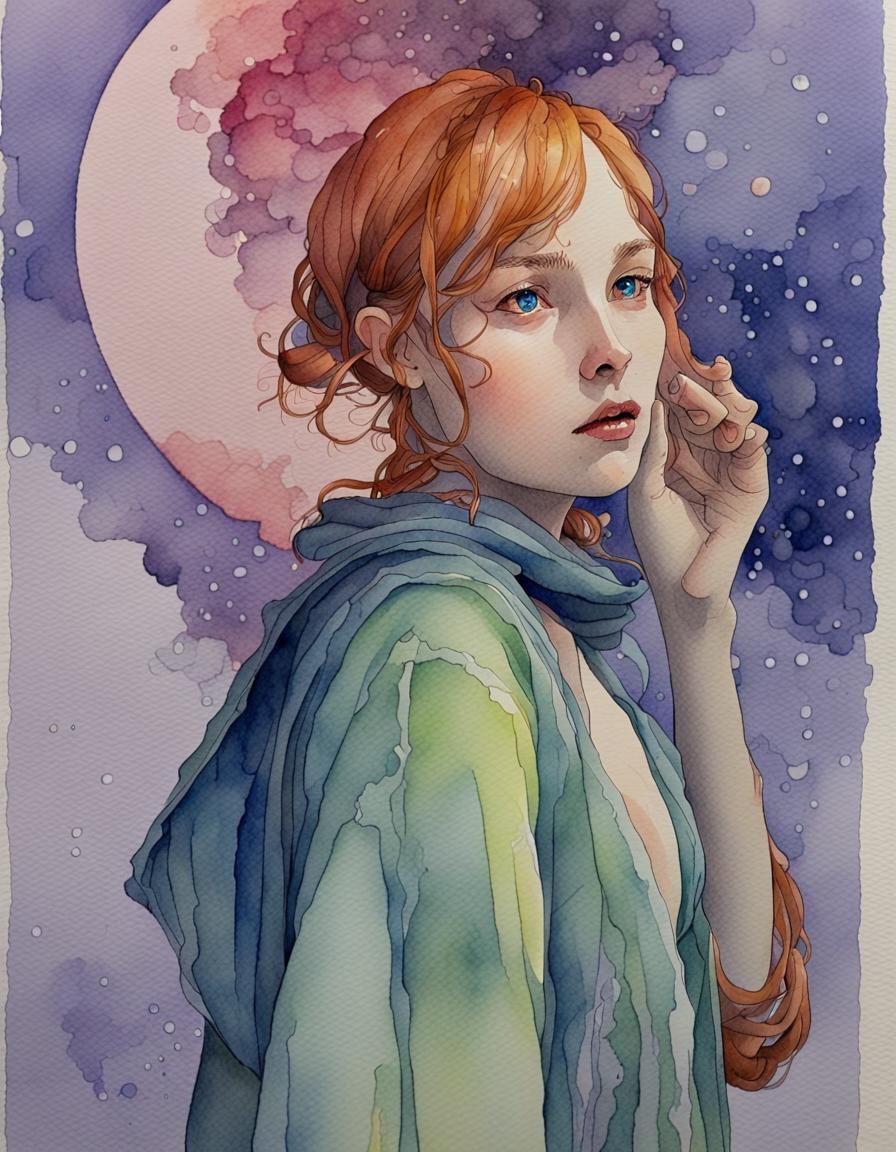 Watercolor Figures in Art Nouveau Style