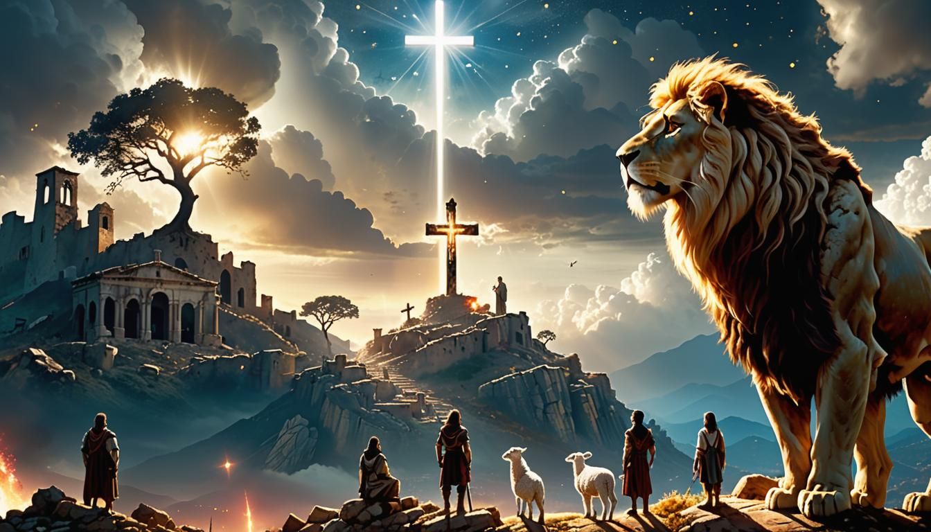 Hopeful Warriors Gaze at Cross in Sky