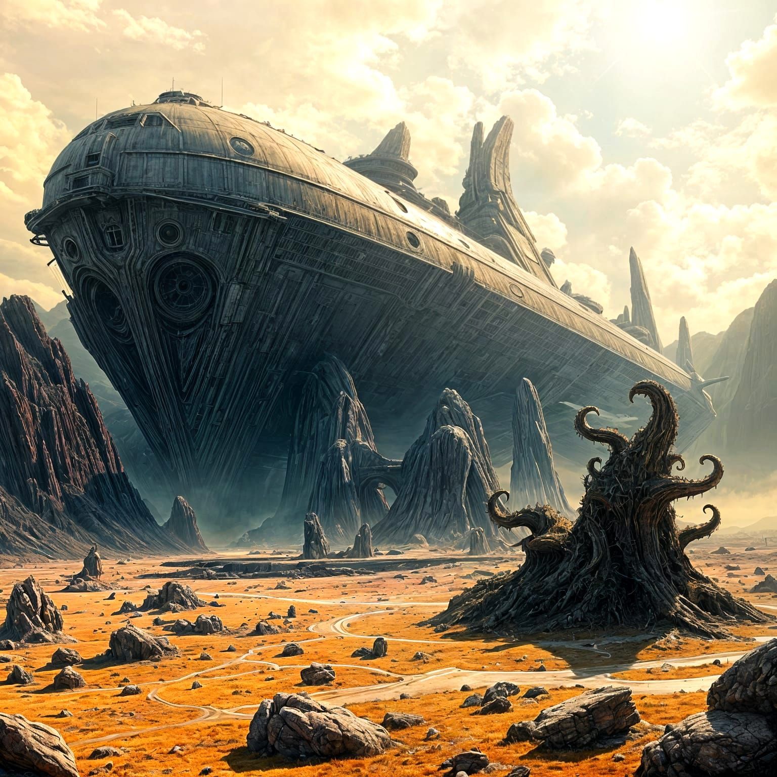 Colossal Derelict Spaceship Forms Alien Mountain Range