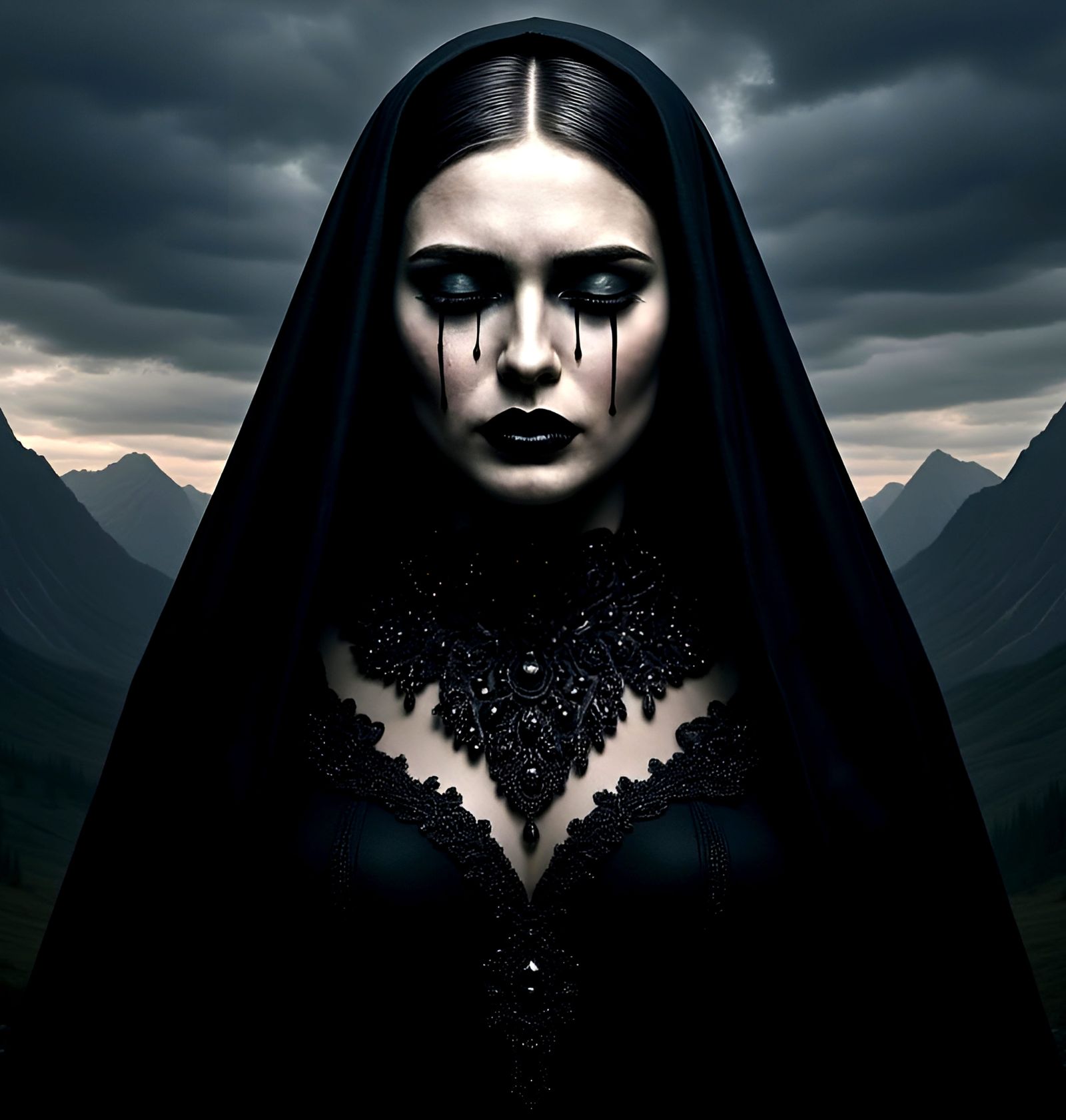 Dramatic Black Tears Digital Painting of Loss