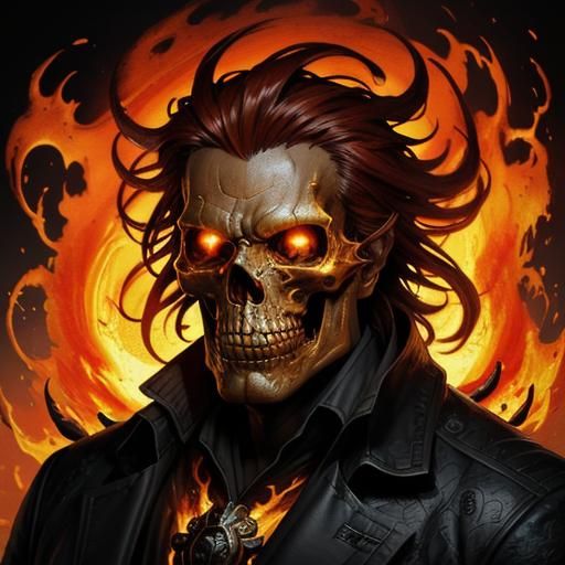 Burning Skull in Fire and Lava, Hyperdetailed Art