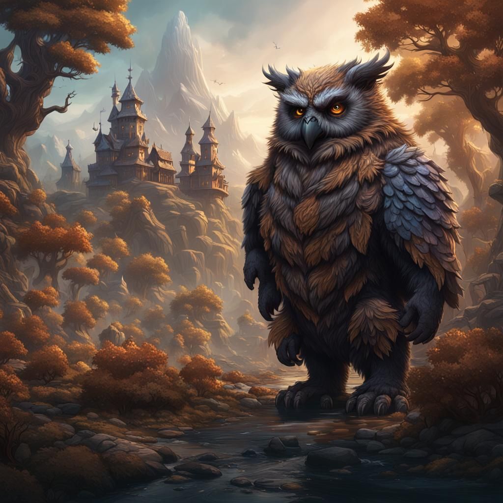 Fantastical Owlbear Matte Painting in Deep Color