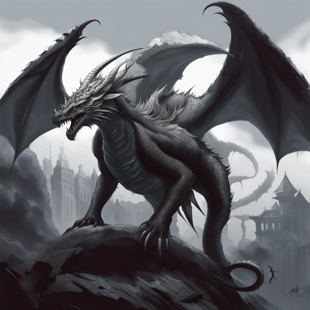 Monochromatic Dragon in Ghibli Style