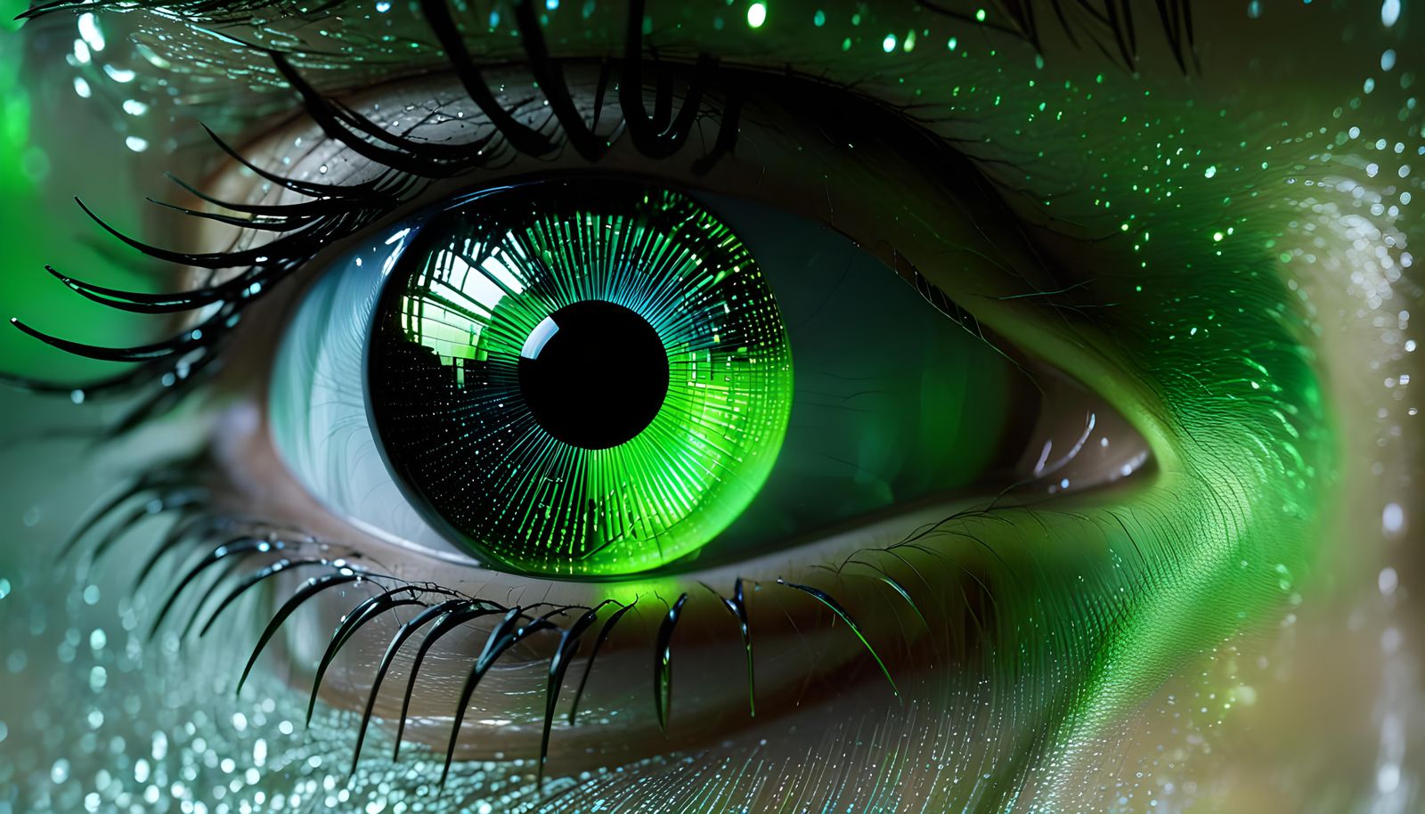 Hyperrealistic Matrix Code Reflection in Eye