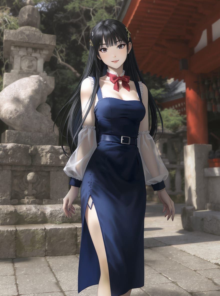 Kaori in Jumper Dress at Summer Shrine