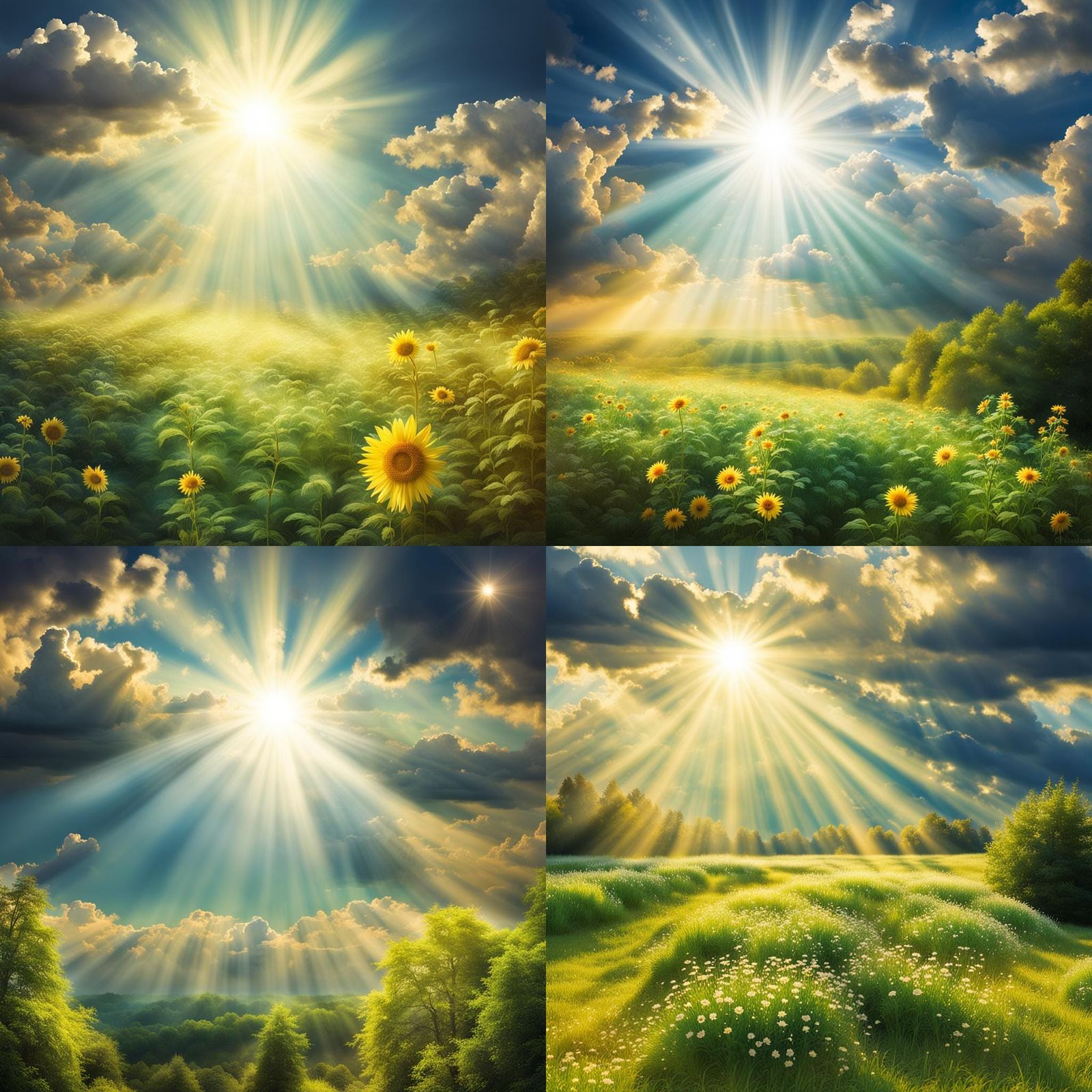 Heavenly Sunshine Beams Through Clouds