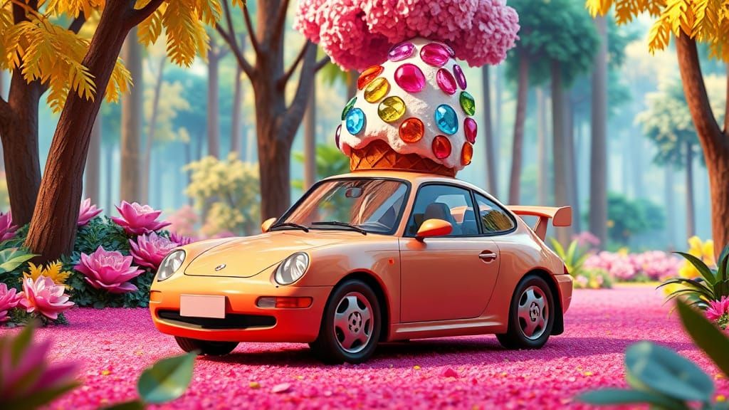 Friendly Car Enjoys Gemstone Ice Cream: Pixar Style