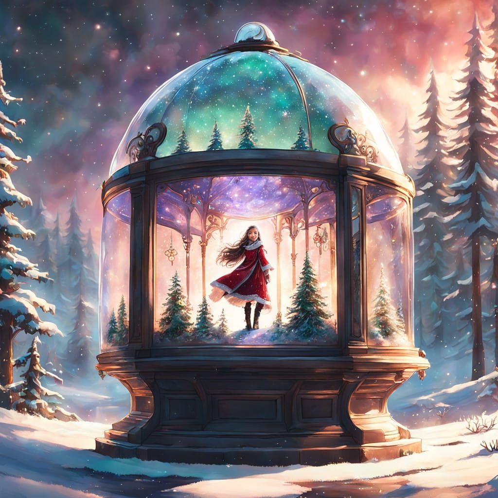 Whimsical Santa Claus Portrait in Mystical Snow-Globe World