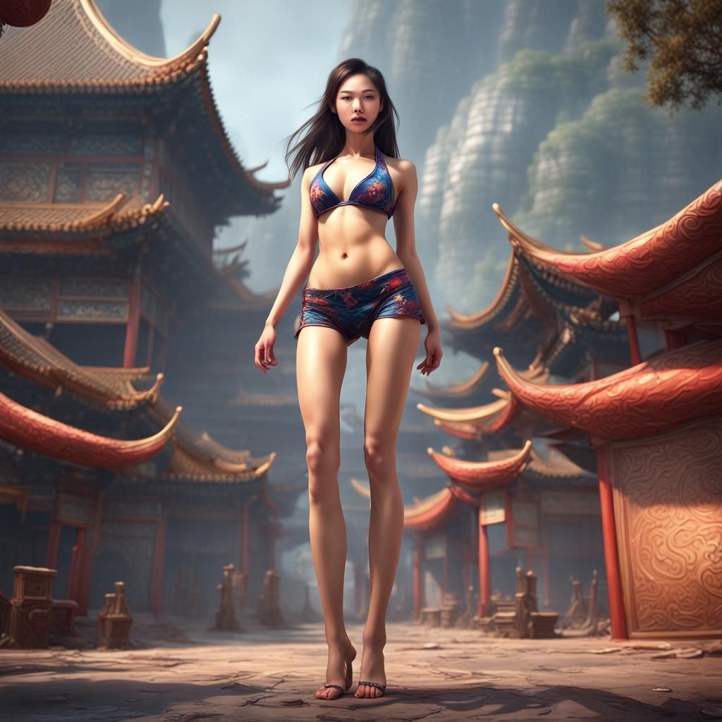 Chinese Girl in Bikini: Detailed Digital Art