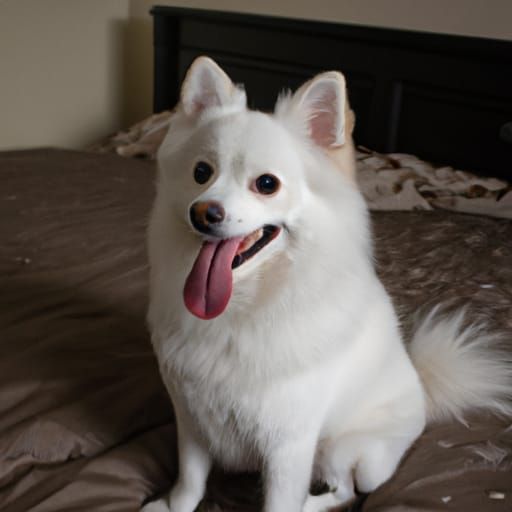 Playful American Eskimo Dog on Bed