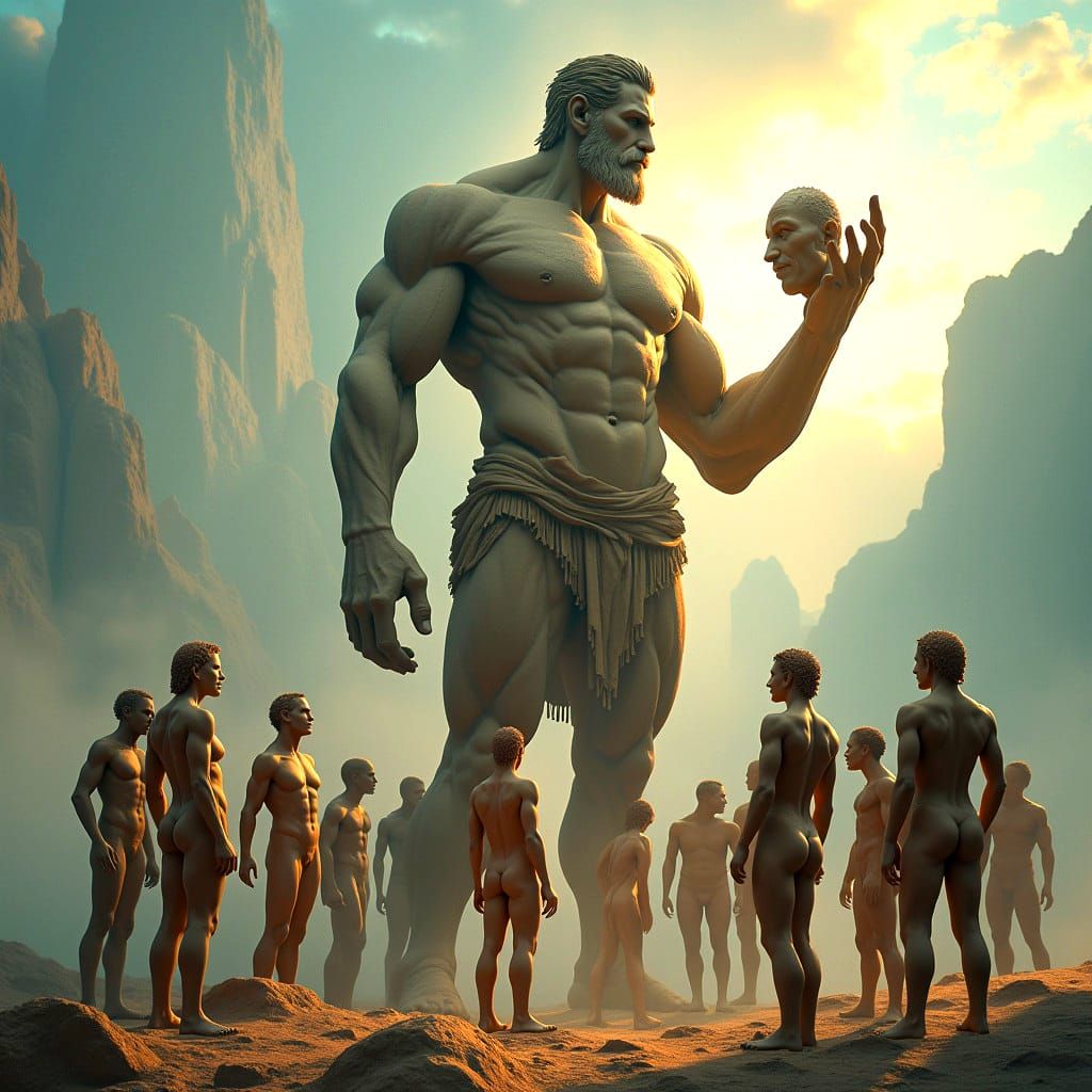 Prometheus Creates Humans from Clay: Fantasy Art