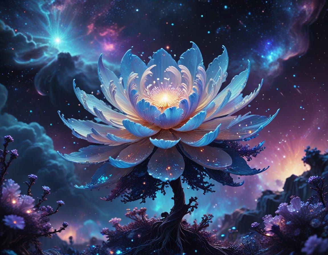 Surreal Astral Bloom in Celestial Landscape