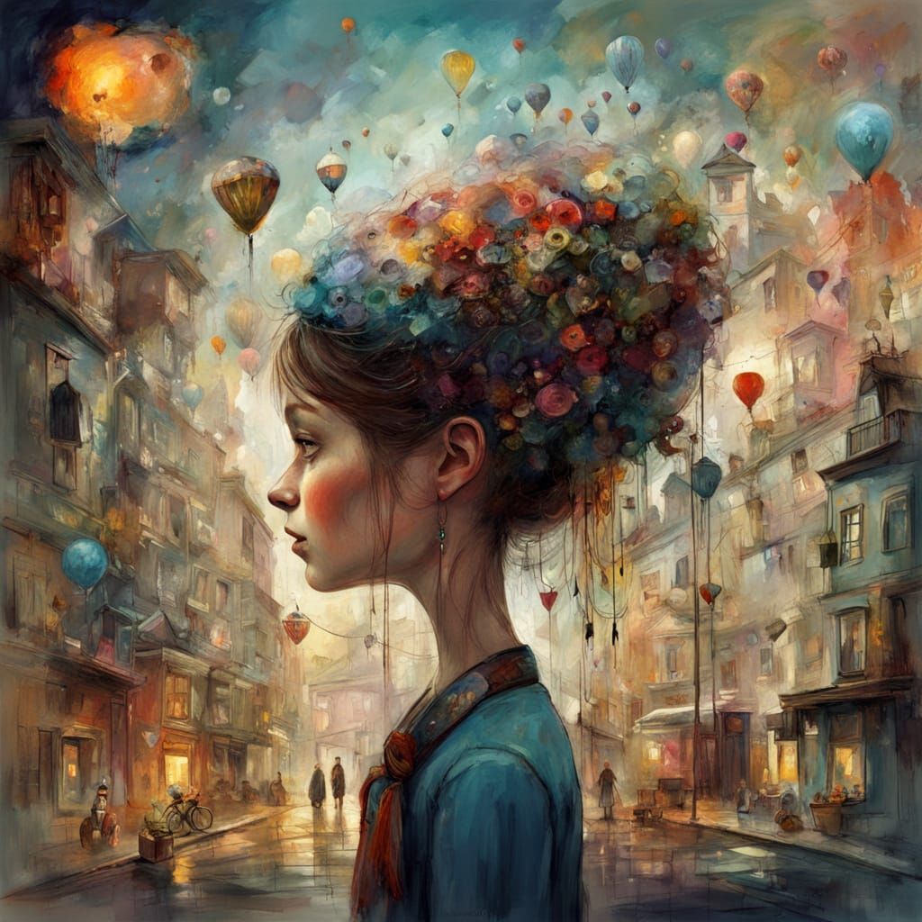 Whimsical Girl with Red Hair and Freckles