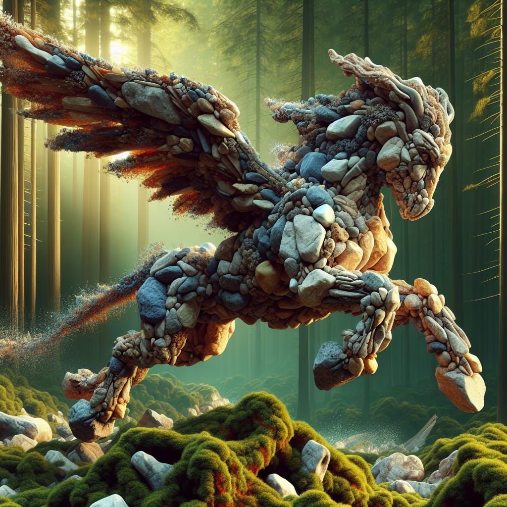 Rock Pegasus in a Vibrant Forest