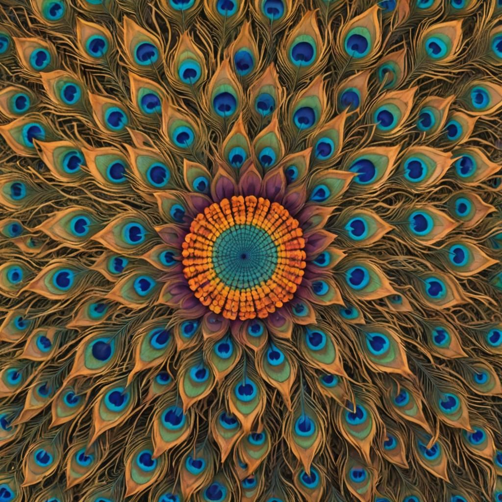 Peacock Feather Mandala in Neon Colors