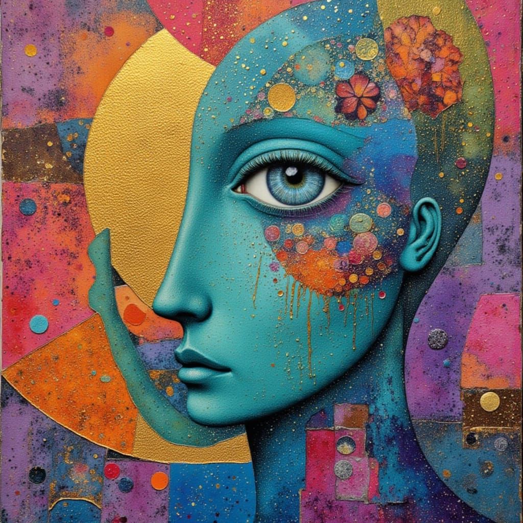 Dadaist Mixed Media Artwork with Neon Colors