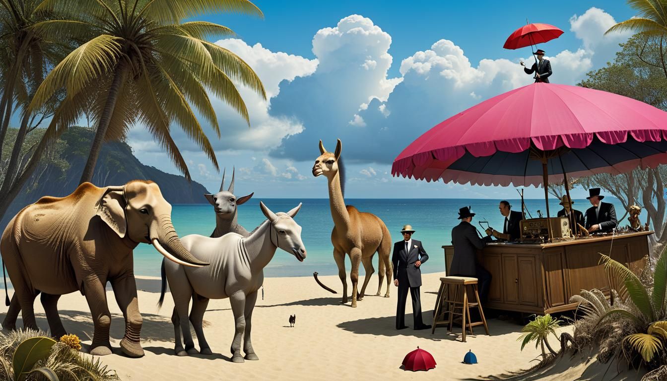 Surreal Cryptid Taxidermist Conference on a Fantasy Island