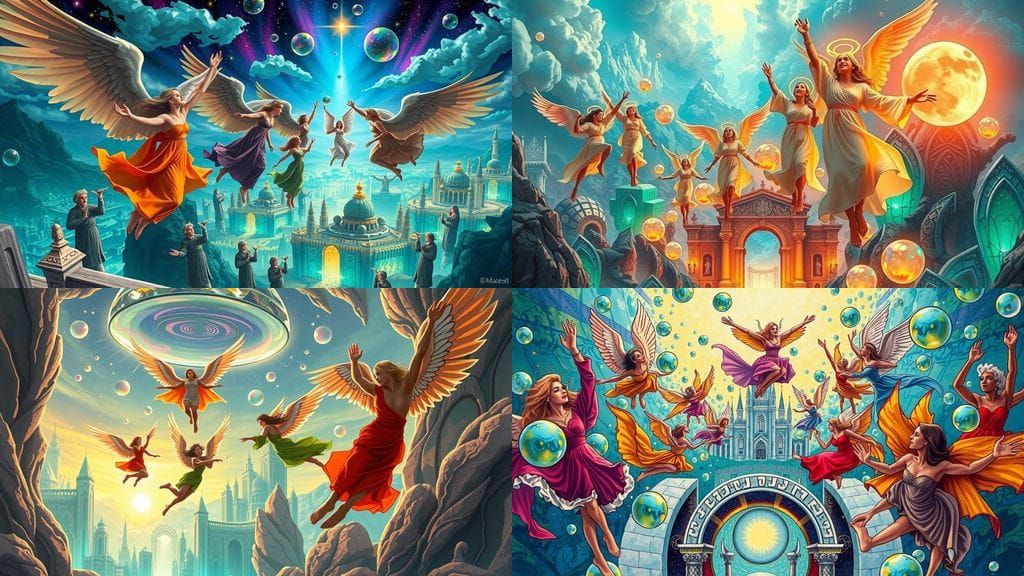 Angels Guiding Bubbles Above Emerald City: Comic Book Art