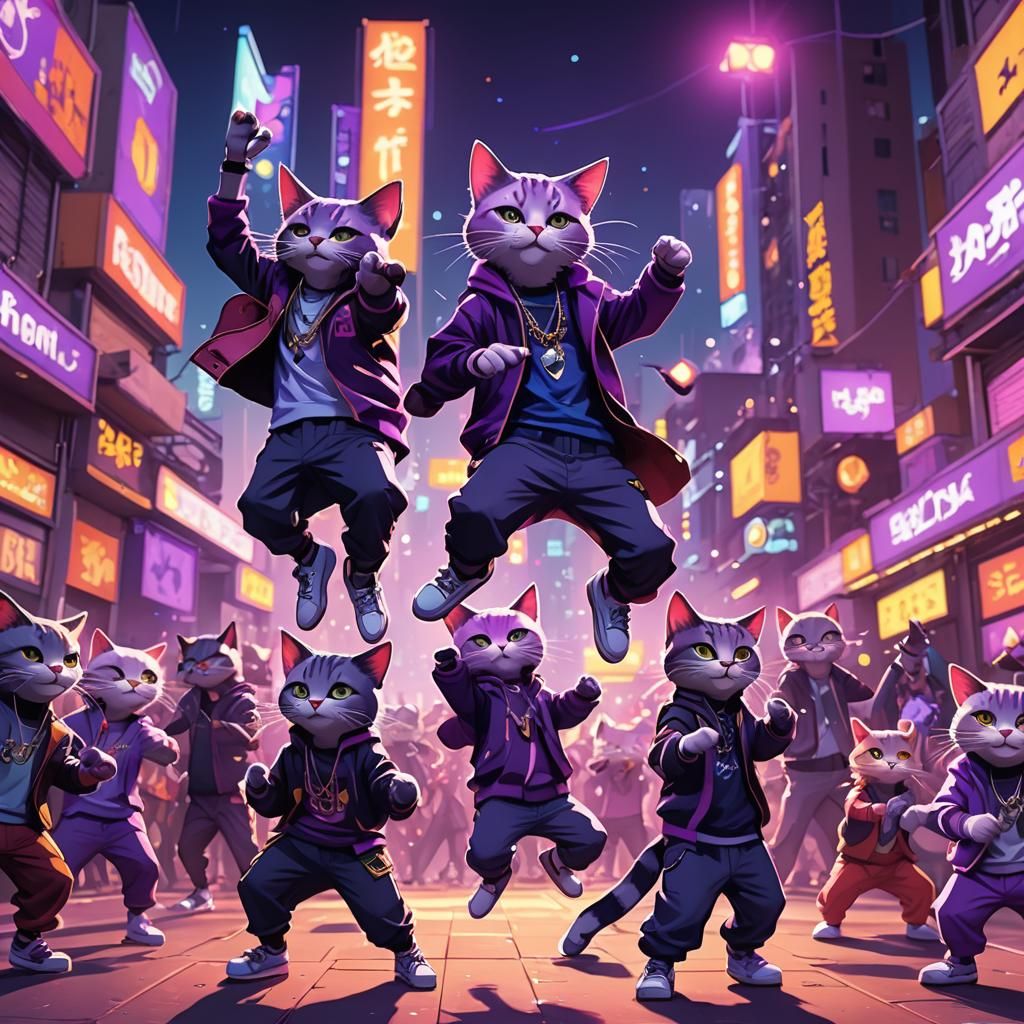 Purple Hip Hop Cats Perform at Downtown Festival