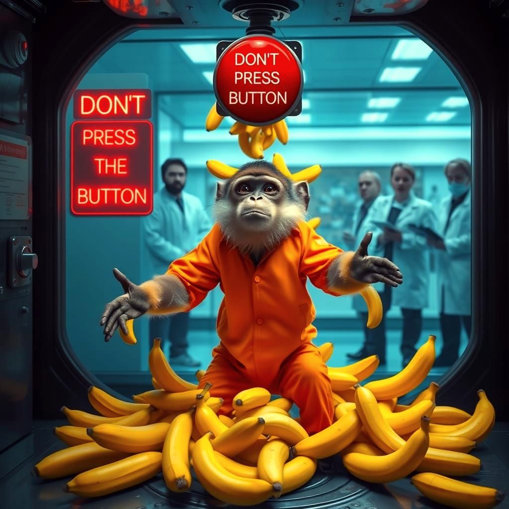 Monkey Frozen in Shock by Banana Avalanche in a Futuristic L...