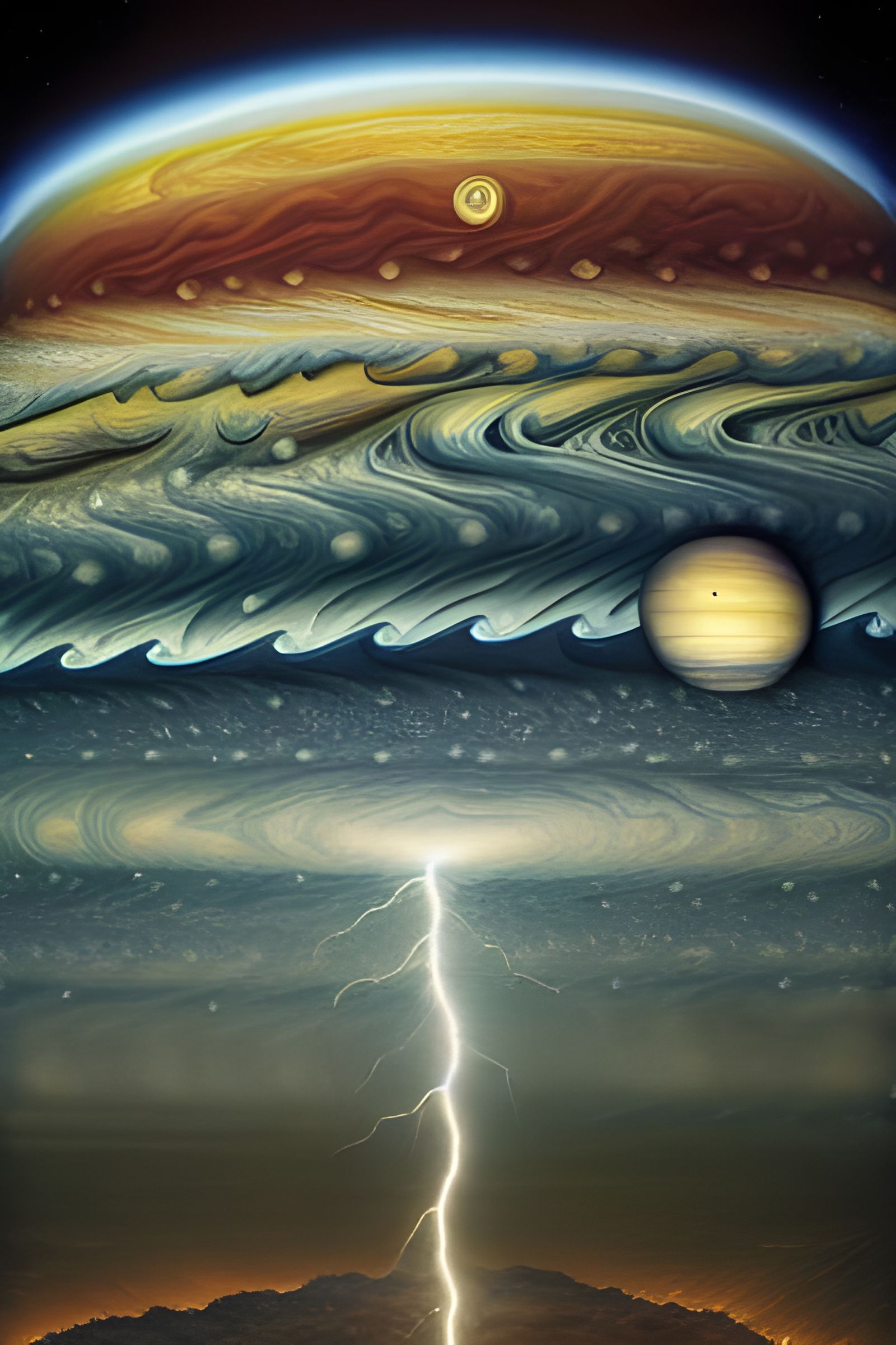 Jupiter Engulfed in Electric Storm, Cosmic Illustration