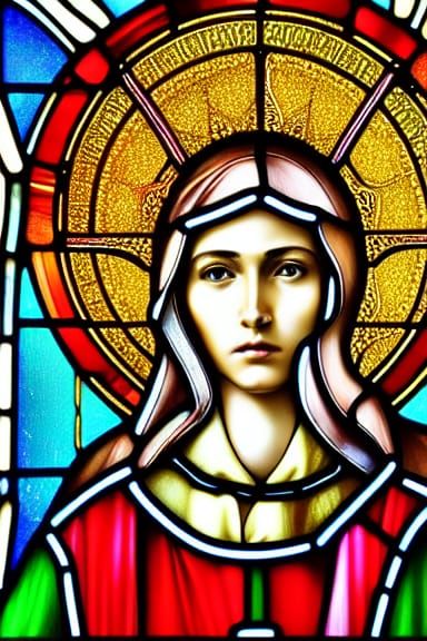 Detailed Stained Glass Portrait of Saint Mary