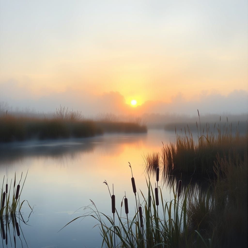 Impressionist Sunrise over a Tranquil Pond