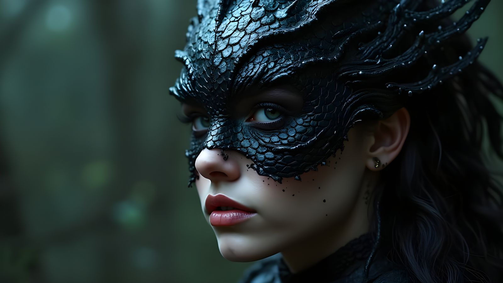 Dragon Woman with Glossy Black Scales in Digital Art