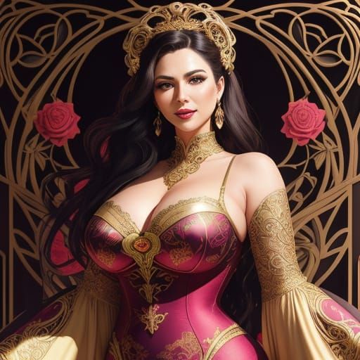 Art Nouveau Portrait of a Voluptuous Woman