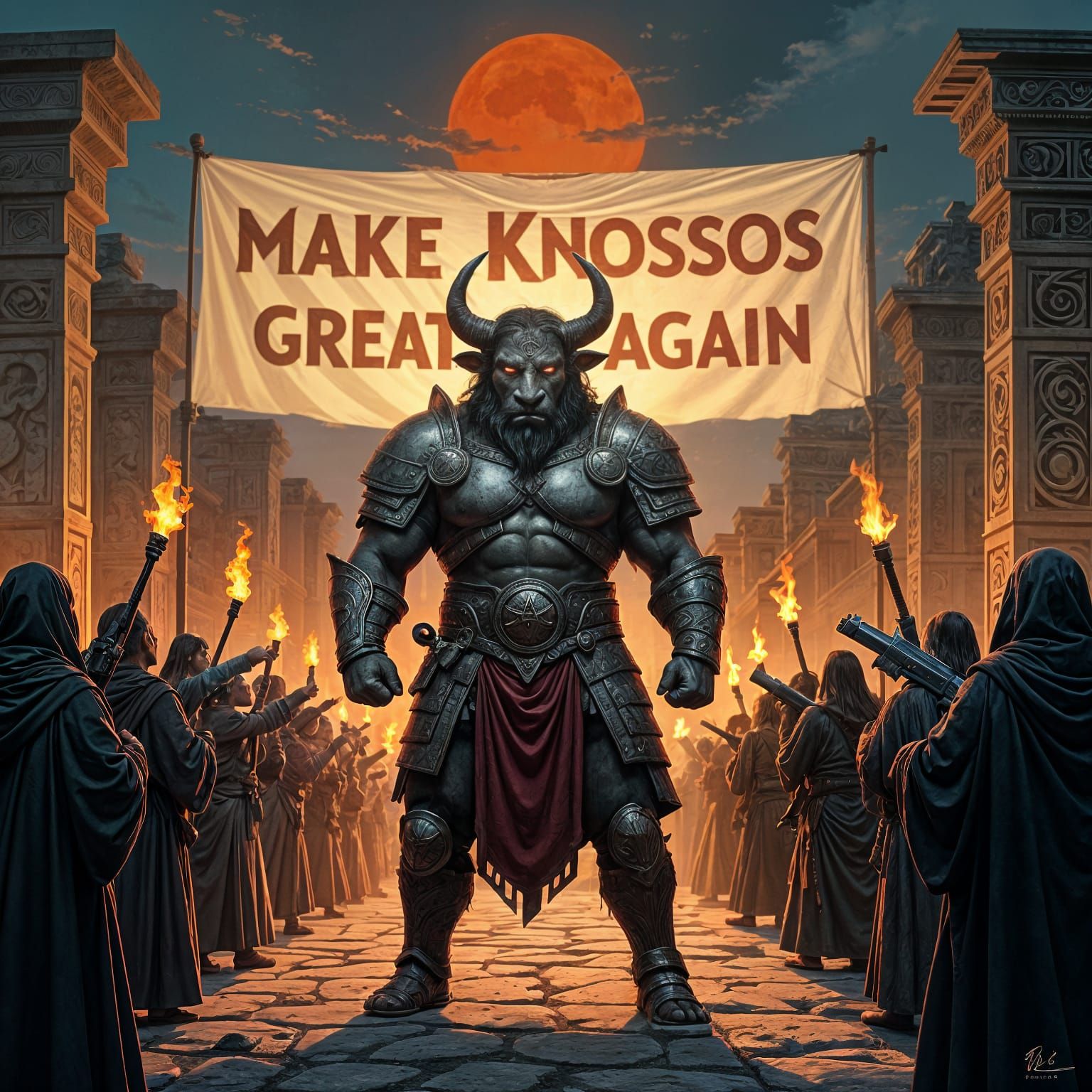 Minotaur Holds Court in Ruined Temple, Morkai Style