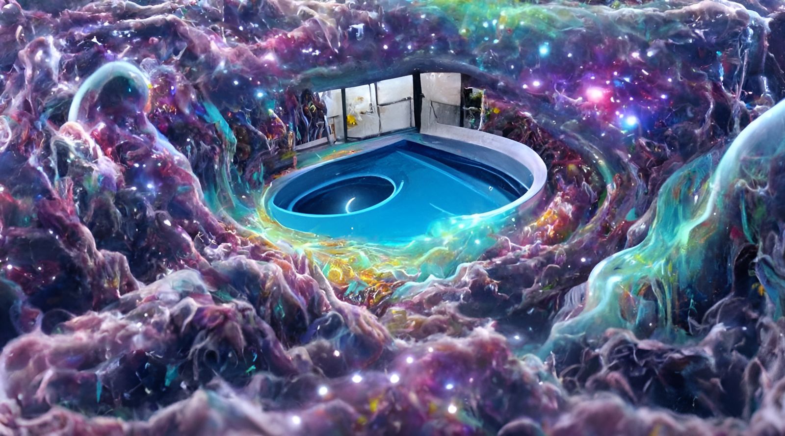 Cosmic Swimming Pool Portal: Holographic Astral Illustration