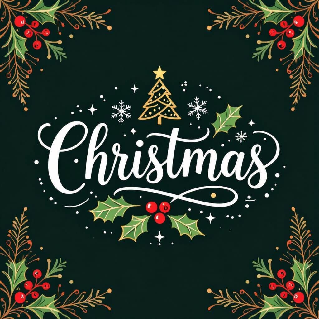 Festive Christmas Logo Design with Elegant Hand-Lettered Tex...