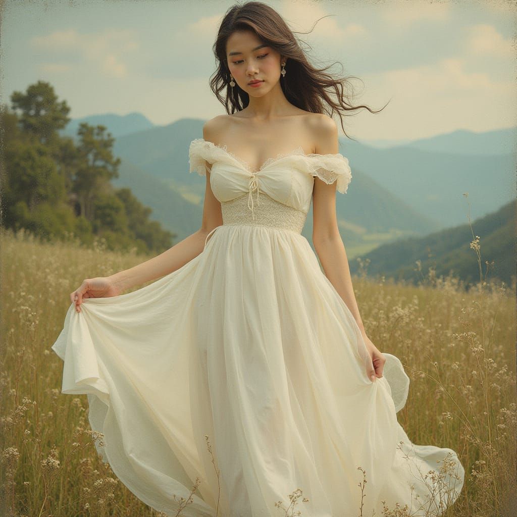 Elegant Woman in Flowing Gown, Art Nouveau Style