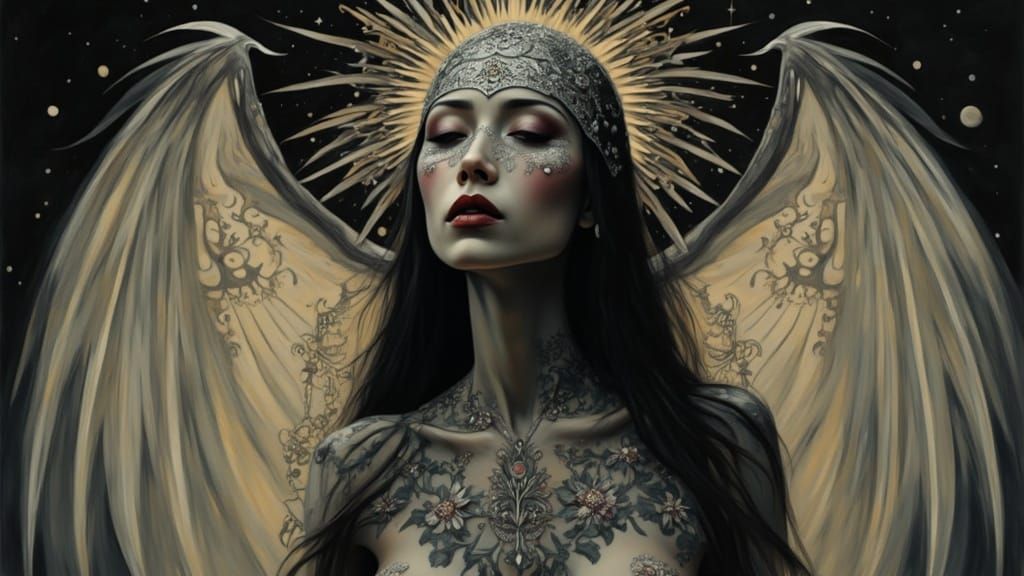 Maximalist Demon with Tattoo Filigree and Lace Mask