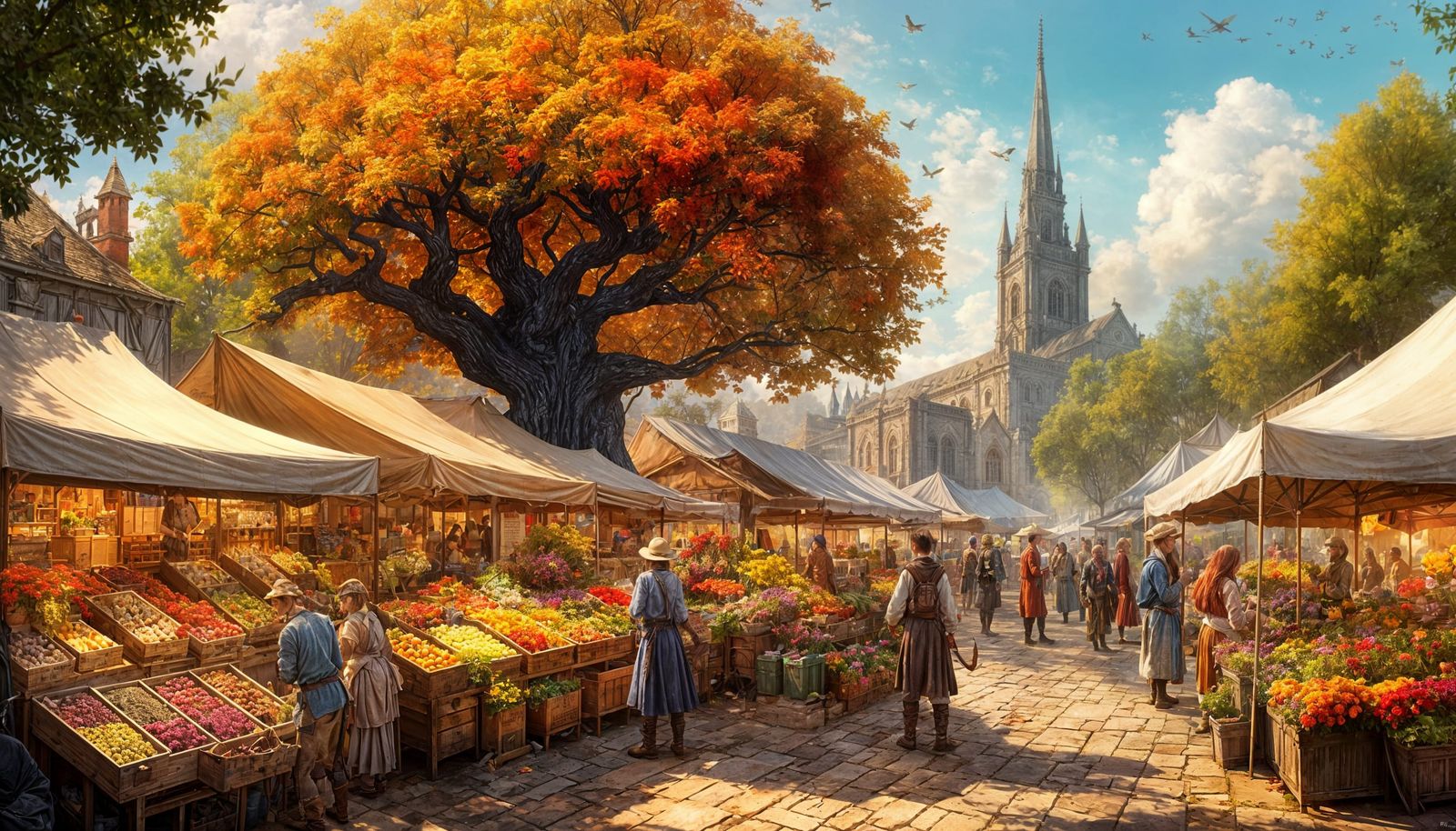 Epic Farmers Marketplace in Watercolor Style