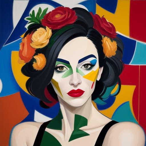 Cubist Portrait of a Woman in a Vibrant Room