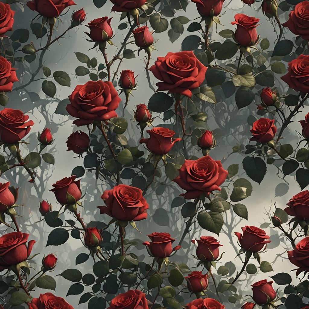 Detailed Matte Painting of Red Roses