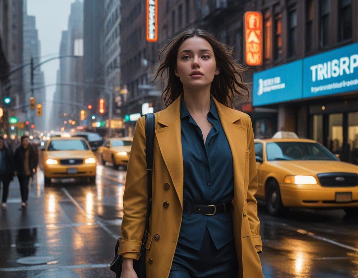 Elegant Woman in Rainy New York City, in Sophisticated Style