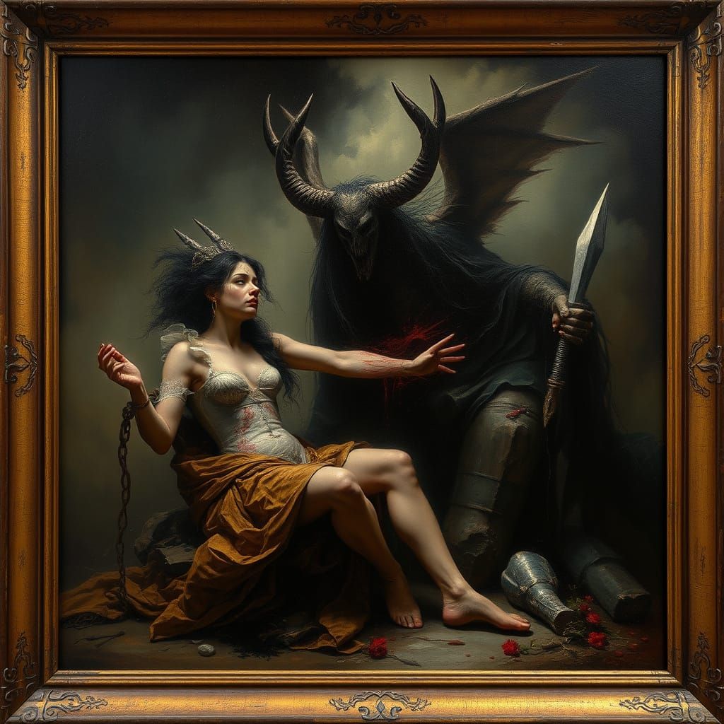 Dark Allegory in Decadent Oil Painting Style
