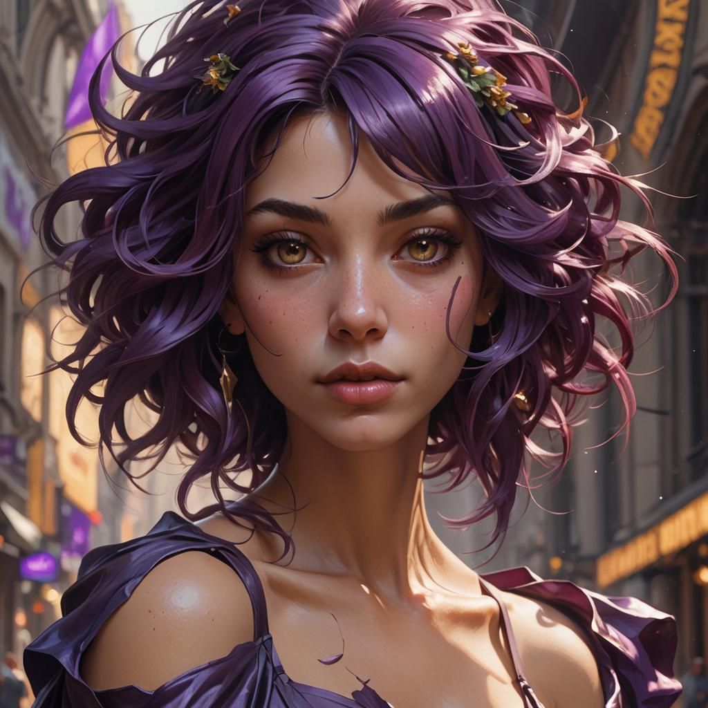 Girl with aubergine hair