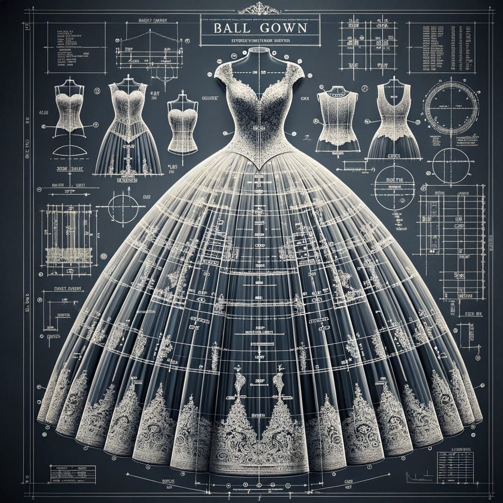 Detailed Ballgown Blueprint Rendering