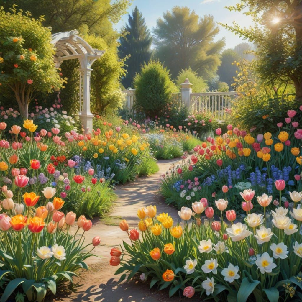 Vibrant Impressionist Garden Scene in Claude Monet Style