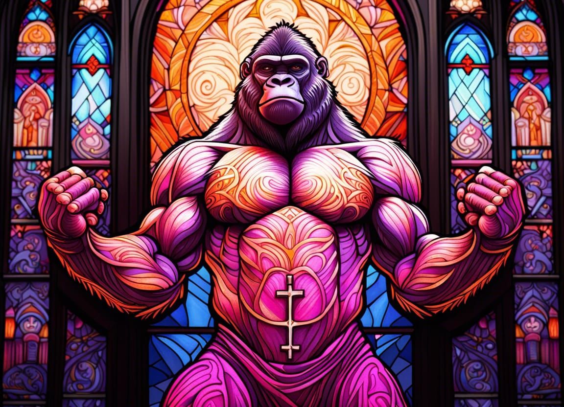 Priest Gorilla Bodybuilder in Art Nouveau Church