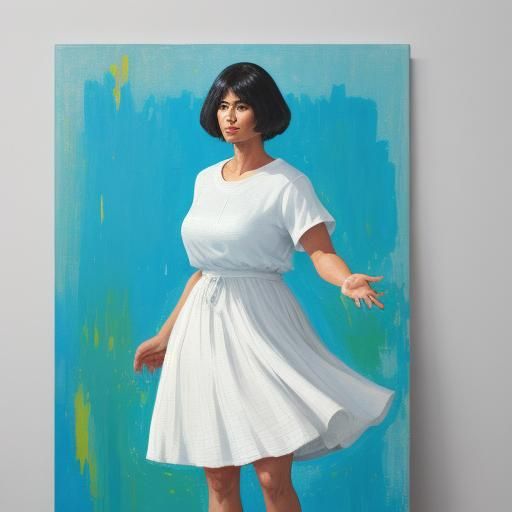 Confident Woman in White Dress: Neo-Impressionist Impasto Pa...