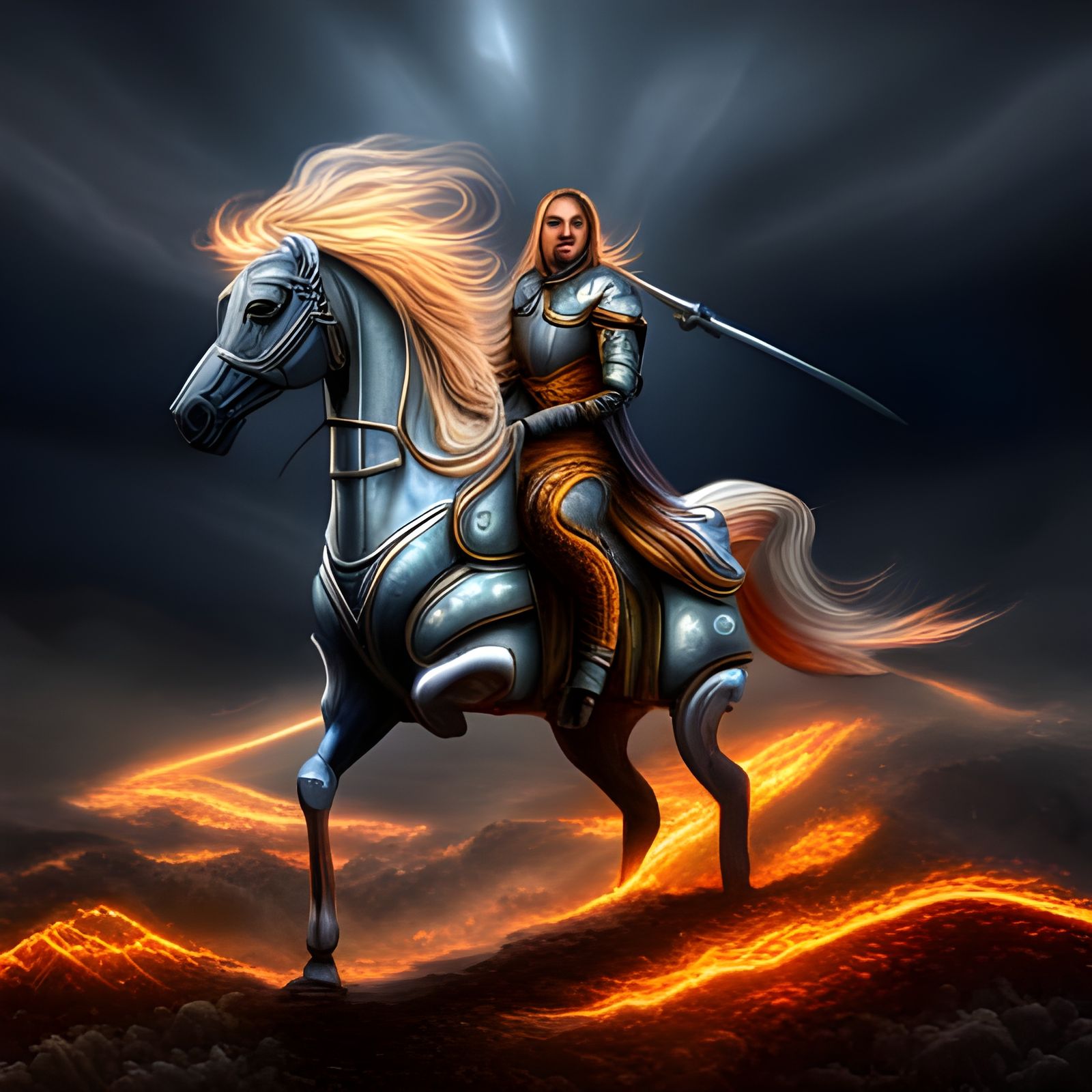 Gallant Black Horse in Silver Armor