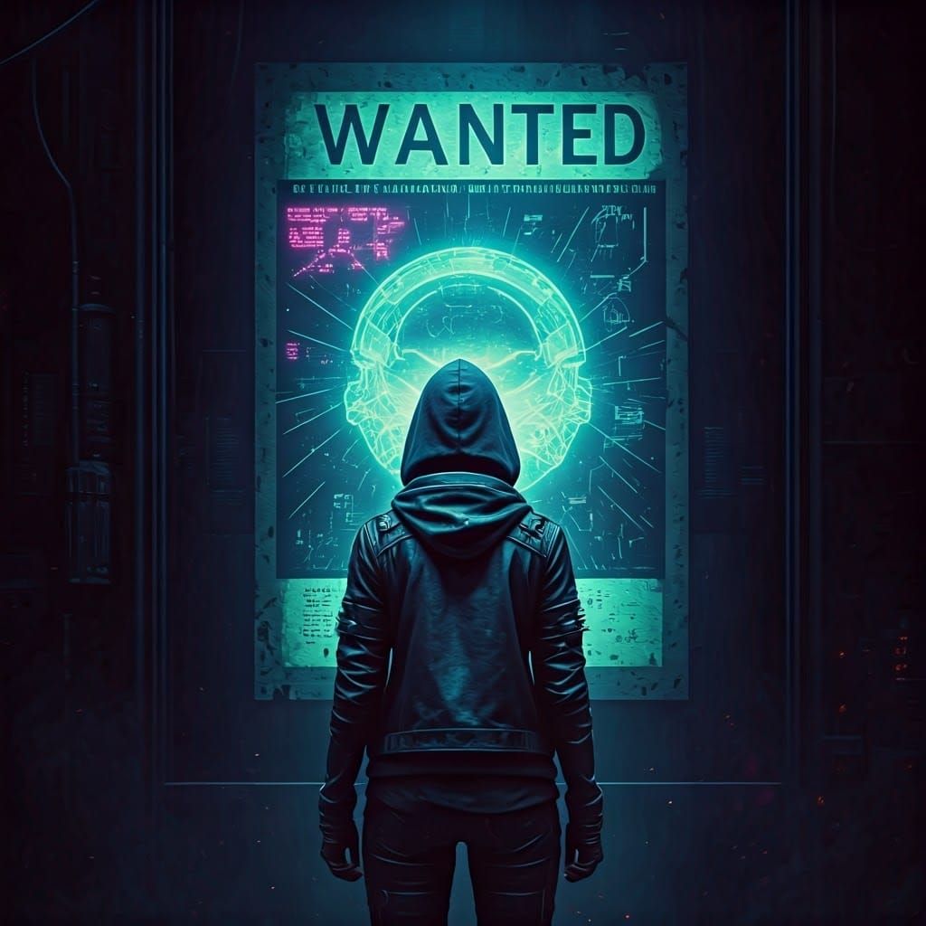 Cyberpunk Girl in Front of Intergalactic Wanted Poster