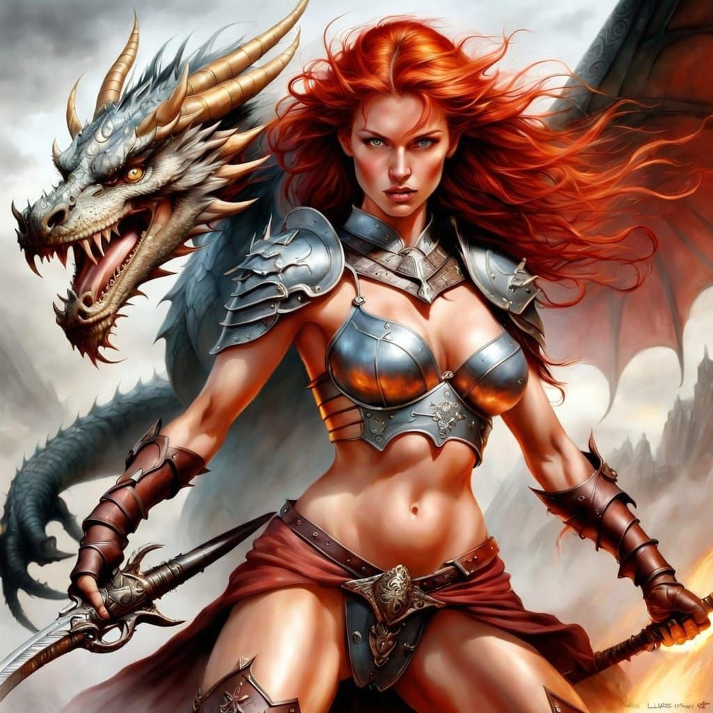 Elegant Warrior Princess Engages a Majestic Dragon in a Biop...