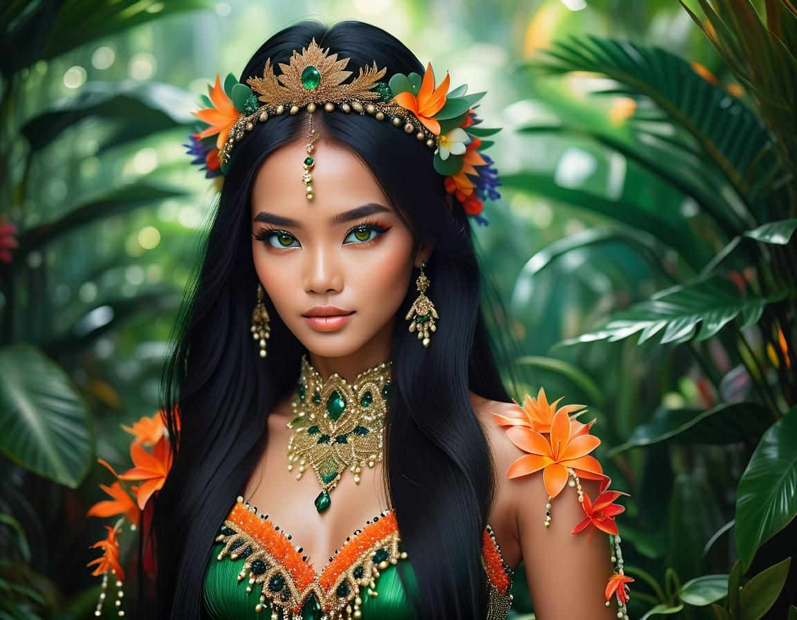 Malaysian Princess in Jungle, High-Fashion Photography