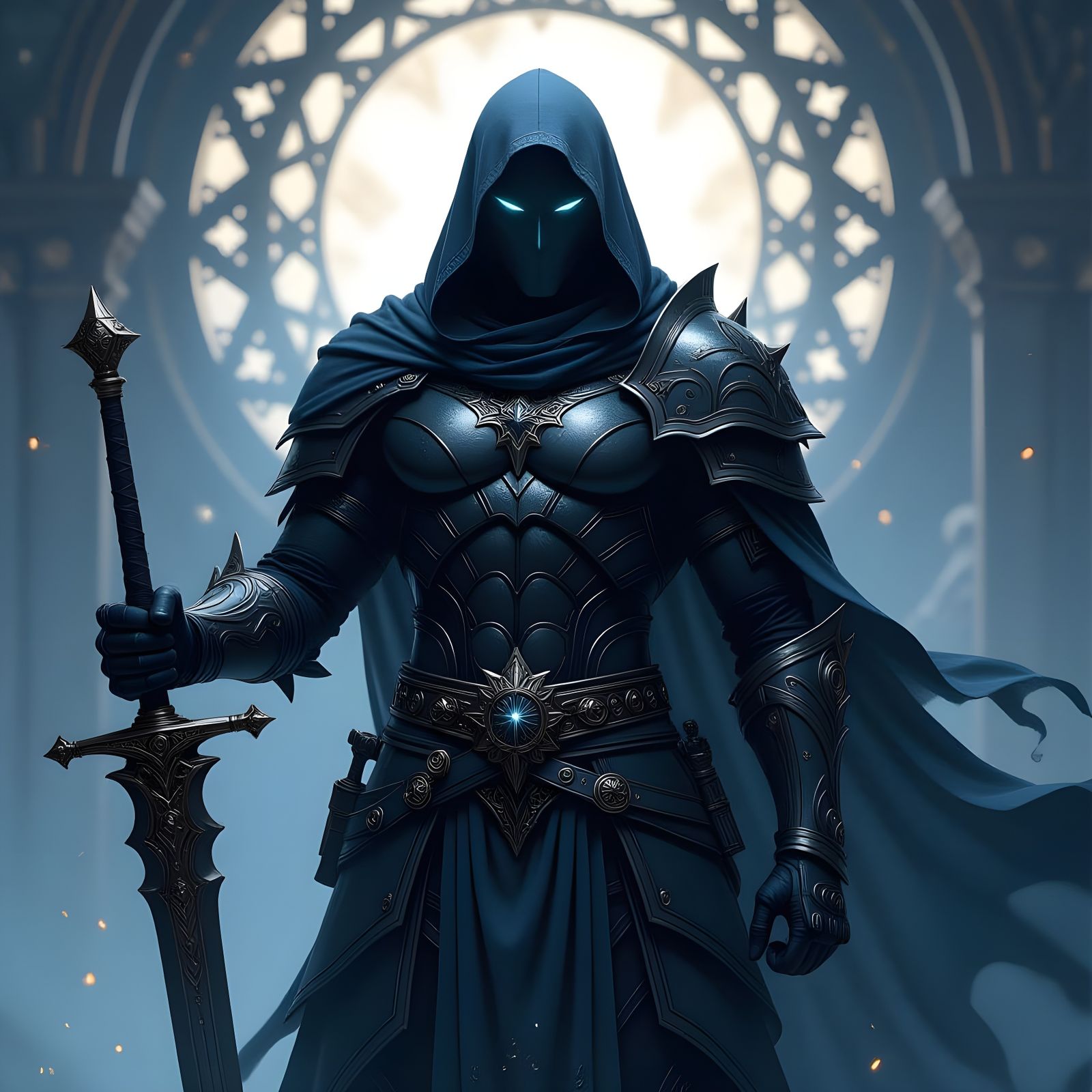Mysterious Obsidian Warrior Guards Realm in Digital Art Styl...
