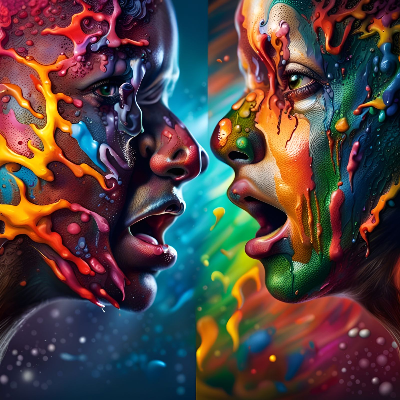 Hyperrealistic Depiction of Bipolar Disorder in Splash Art